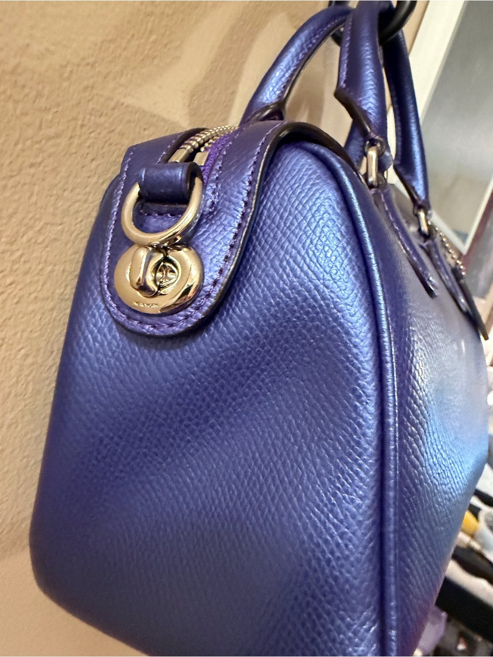Coach 2015 Metallic Purple Pebbled Leather Mini Bennett satchel F36592 - Picture 4 of 10